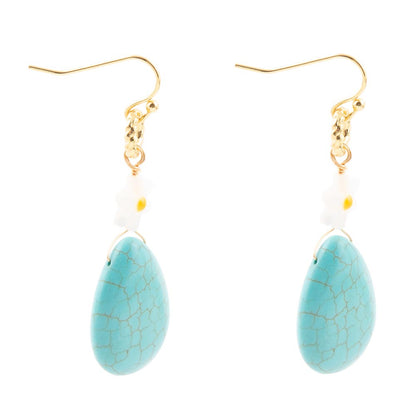 Dani Blue Turquoise Magnesite Flower Golden Drop Earrings - Barse Jewelry