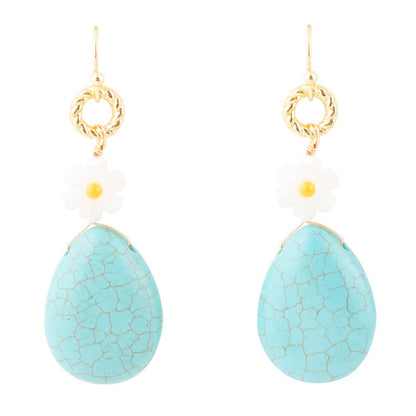 Dani Blue Turquoise Magnesite Flower Golden Drop Earrings - Barse Jewelry
