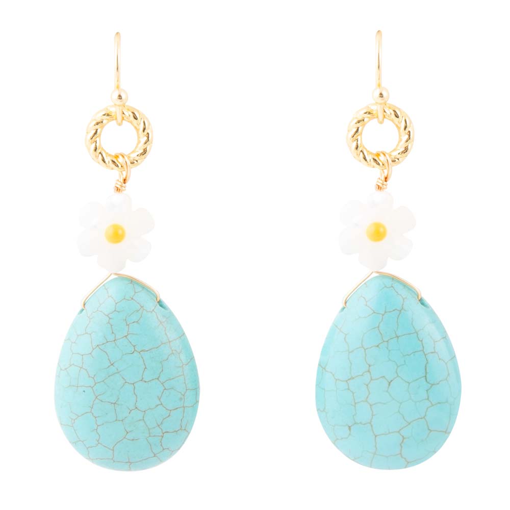 Dani Blue Turquoise Magnesite Flower Golden Drop Earrings - Barse Jewelry