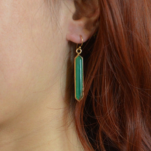 Deco Green Agate Golden Drop Earrings - Barse Jewelry