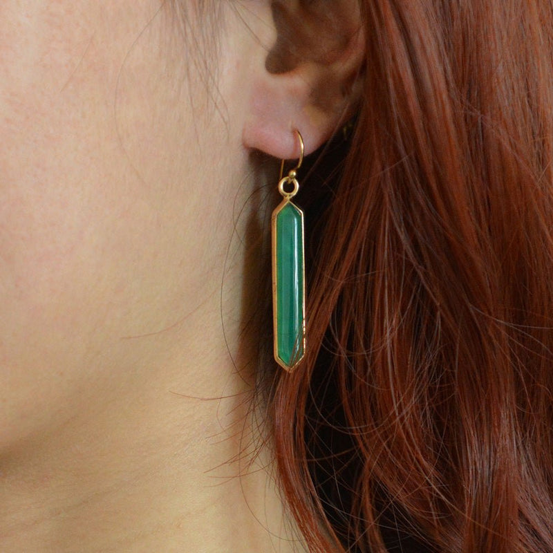 Deco Green Agate Golden Drop Earrings - Barse Jewelry