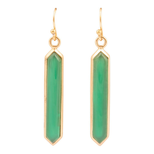 Deco Green Agate Golden Drop Earrings