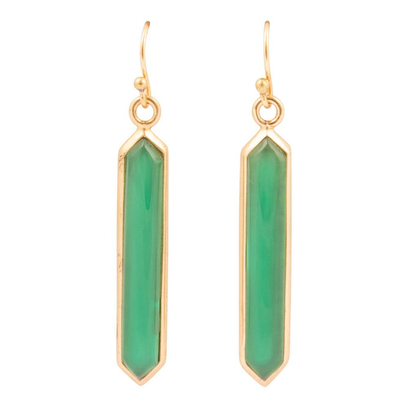 Deco Green Agate Golden Drop Earrings - Barse Jewelry