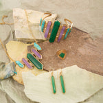 Deco Green Agate Golden Drop Earrings - Barse Jewelry