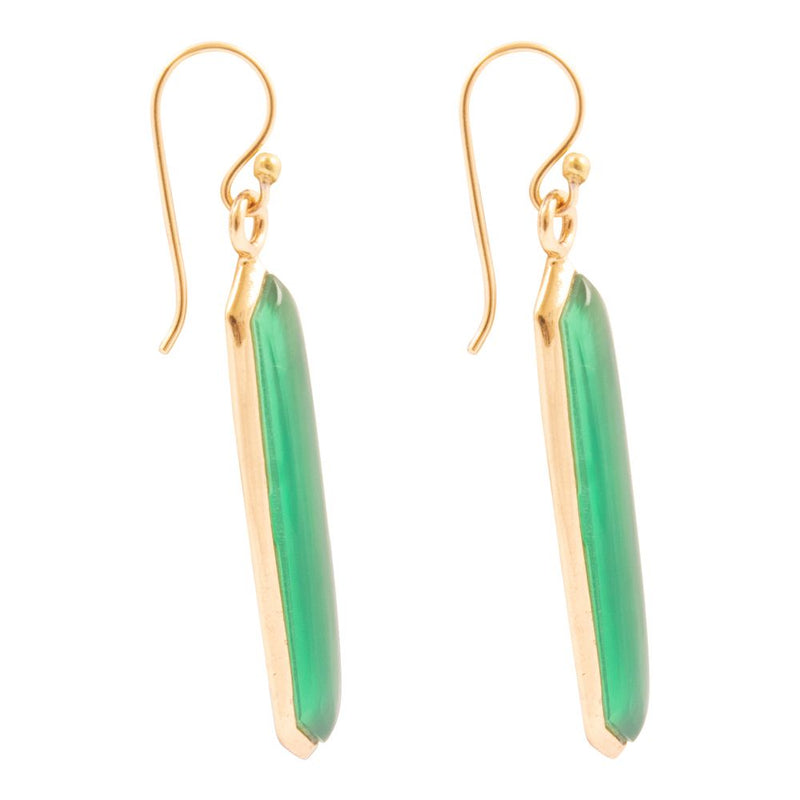 Deco Green Agate Golden Drop Earrings - Barse Jewelry