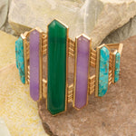 Deco Green and Purple Agate Golden Cuff Bracelet - Barse Jewelry