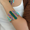 Deco Green and Purple Agate Golden Cuff Bracelet - Barse Jewelry