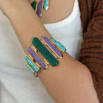 Deco Green and Purple Agate Golden Cuff Bracelet - Barse Jewelry