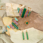Deco Green and Purple Agate Golden Cuff Bracelet - Barse Jewelry