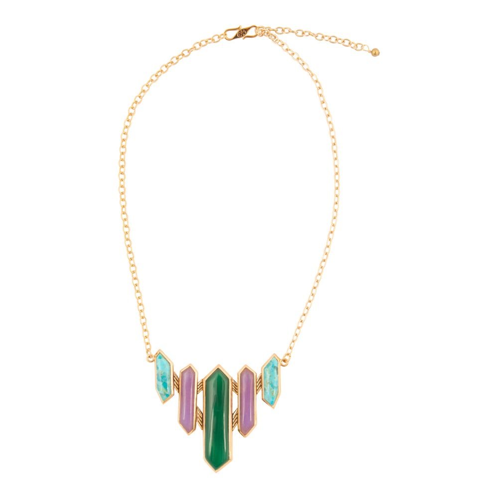 Deco Green and Purple Agate Golden Statement Necklace - Barse Jewelry