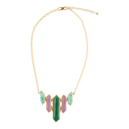Deco Green and Purple Agate Golden Statement Necklace - Barse Jewelry