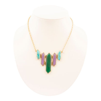 Deco Green and Purple Agate Golden Statement Necklace - Barse Jewelry