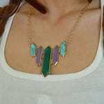 Deco Green and Purple Agate Golden Statement Necklace - Barse Jewelry