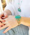 Deco Green Turquoise and Golden Statement Cuff Bracelet - Barse Jewelry