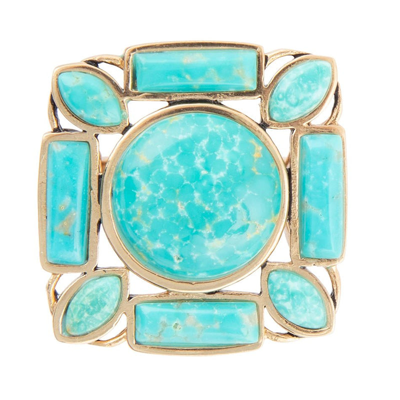 Deco Green Turquoise and Golden Statement Ring - Barse Jewelry