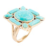Deco Green Turquoise and Golden Statement Ring - Barse Jewelry