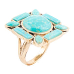 Deco Green Turquoise and Golden Statement Ring - Barse Jewelry