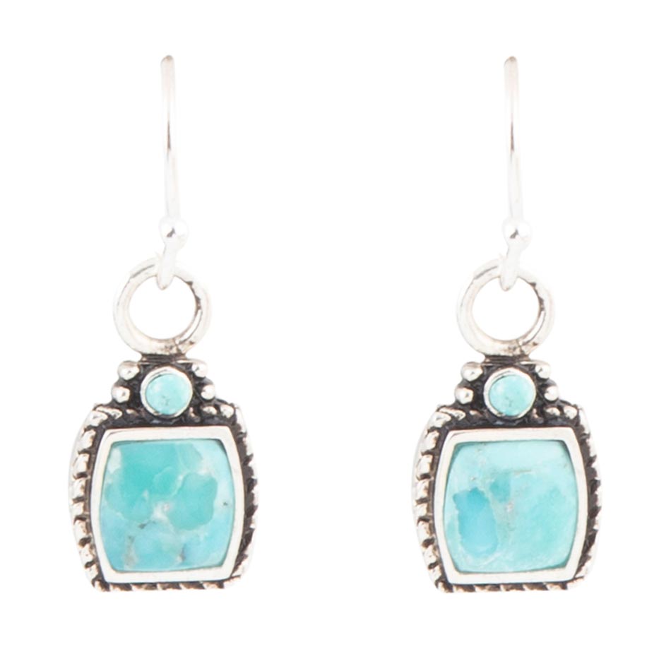 Delicately Detailed Blue Turquoise and Silver Earrings