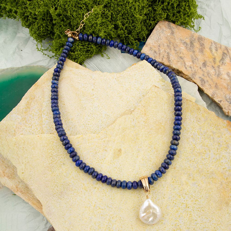 Denim Blue Lapis Golden Pendant Necklace - Barse Jewelry