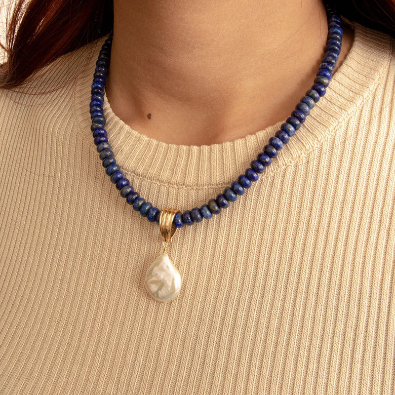 Denim Blue Lapis Golden Pendant Necklace - Barse Jewelry