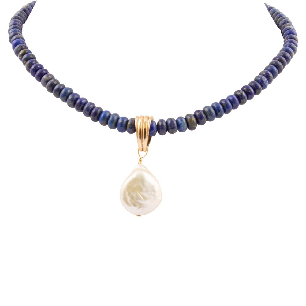 Denim Blue Lapis Golden Pendant Necklace - Barse Jewelry