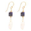 Denim Blue Lapis& Pearl Golden Drop Earrings - Barse Jewelry