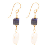 Denim Blue Lapis& Pearl Golden Drop Earrings - Barse Jewelry
