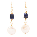 Denim Blue Lapis& Pearl Golden Drop Earrings - Barse Jewelry