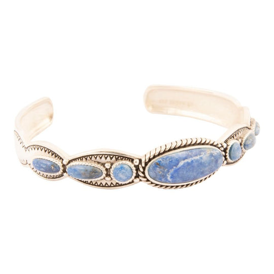 Denim Blue Lapis Sterling Silver Concho Cuff Bracelet