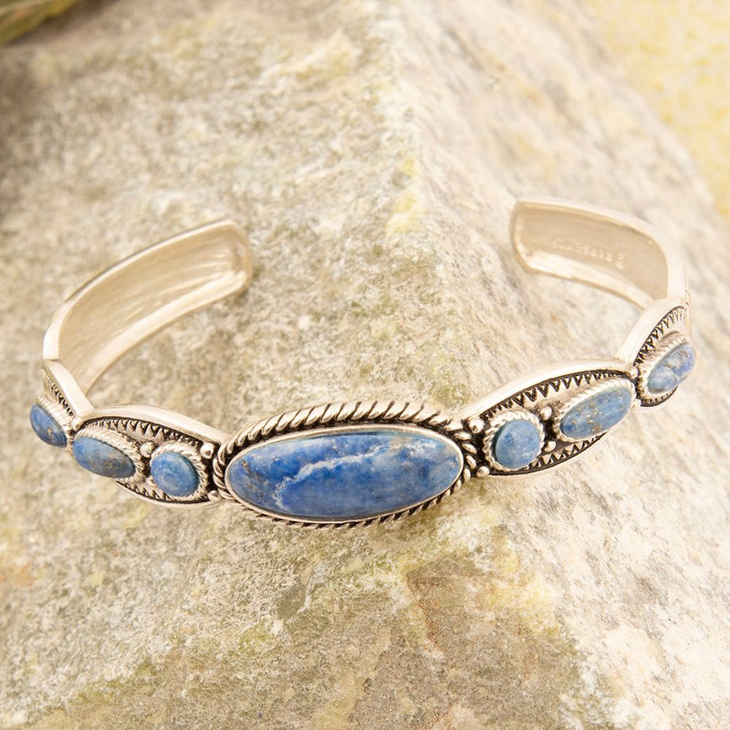 Denim Blue Lapis Sterling Silver Concho Cuff Bracelet - Barse Jewelry