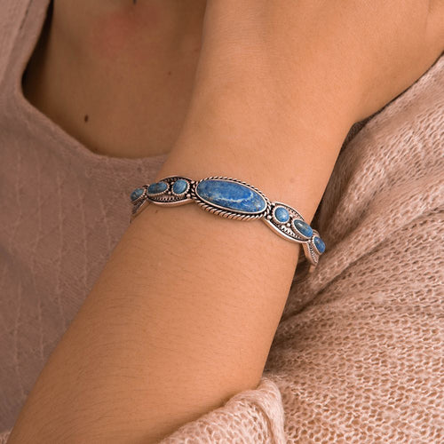 Denim Blue Lapis Sterling Silver Concho Cuff Bracelet - Barse Jewelry