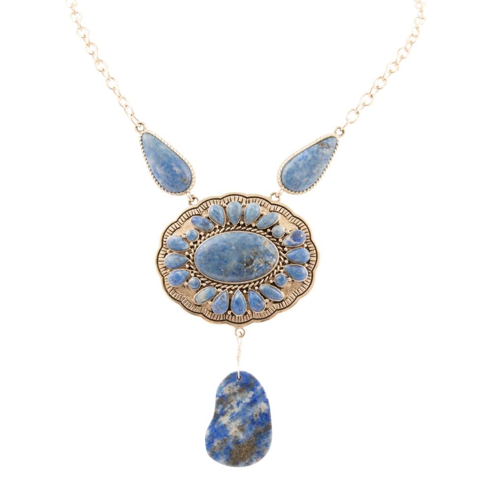 Denim Blue Lapis Sterling Silver Concho Drop Necklace - Barse Jewelry