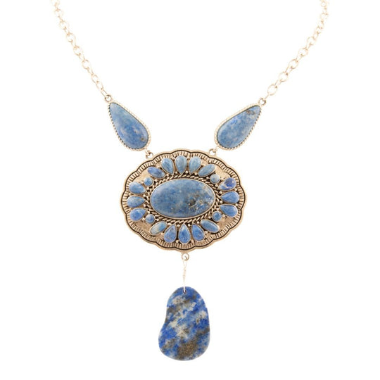 Denim Blue Lapis Sterling Silver Concho Drop Necklace