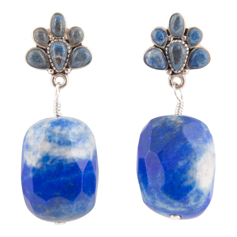 Denim Blue Lapis Sterling Silver Concho Post Drop Earrings - Barse Jewelry