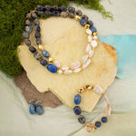 Denim Blues Lapis and Pearl Golden Strang Necklace - Barse Jewelry