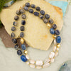 Denim Blues Lapis and Pearl Golden Strang Necklace - Barse Jewelry