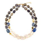 Denim Blues Lapis and Pearl Golden Strang Necklace - Barse Jewelry