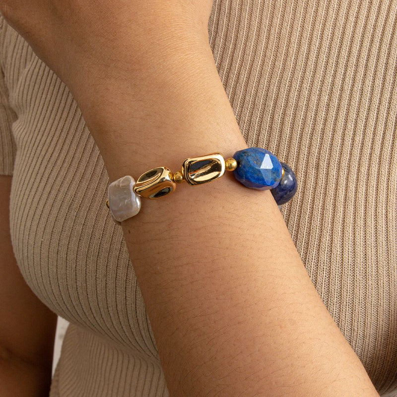 Denim Blues Lapis & Pearl Golden Bracelet - Barse Jewelry