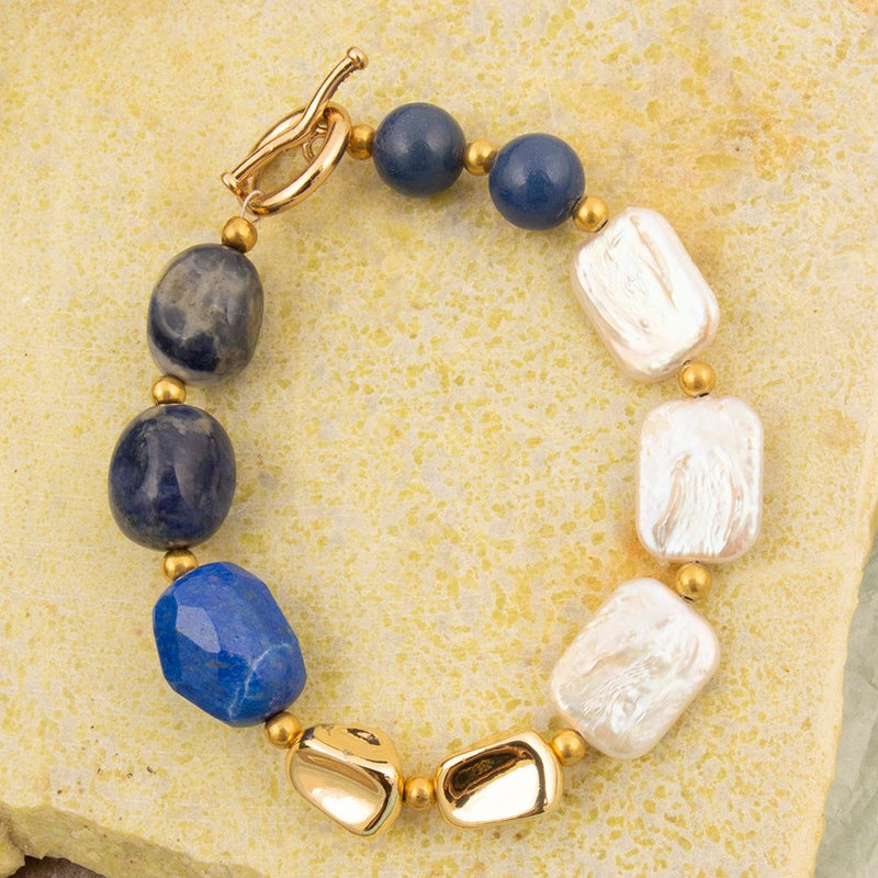 Denim Blues Lapis & Pearl Golden Bracelet - Barse Jewelry
