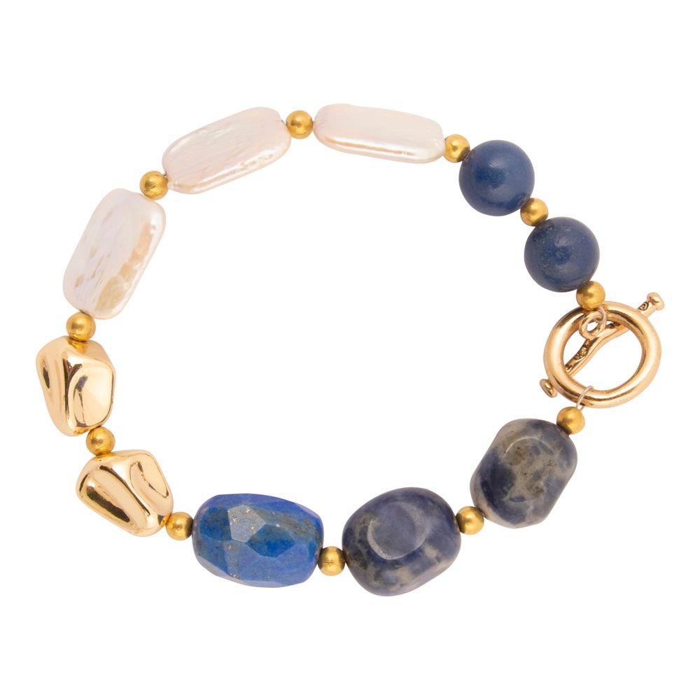 Denim Blues Lapis & Pearl Golden Bracelet - Barse Jewelry