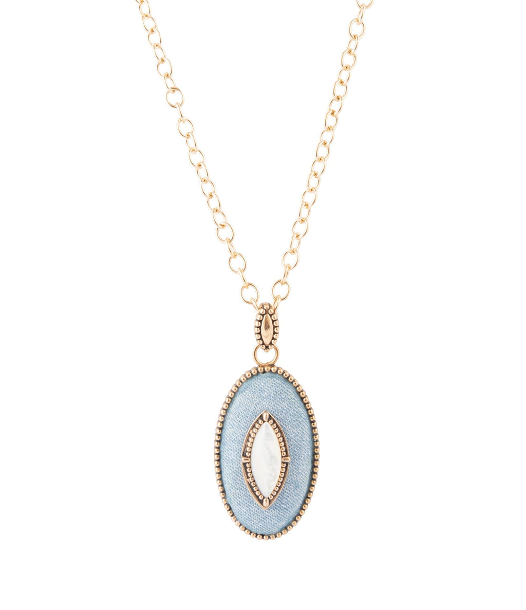 Denim Dreams White Mother of Pearl Golden Pendant Necklace - Barse Jewelry
