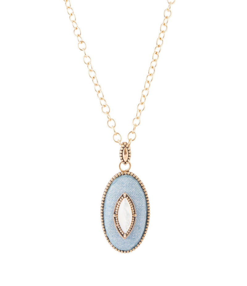 Denim Dreams White Mother of Pearl Golden Pendant Necklace - Barse Jewelry