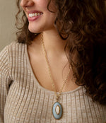 Denim Dreams White Mother of Pearl Golden Pendant Necklace - Barse Jewelry
