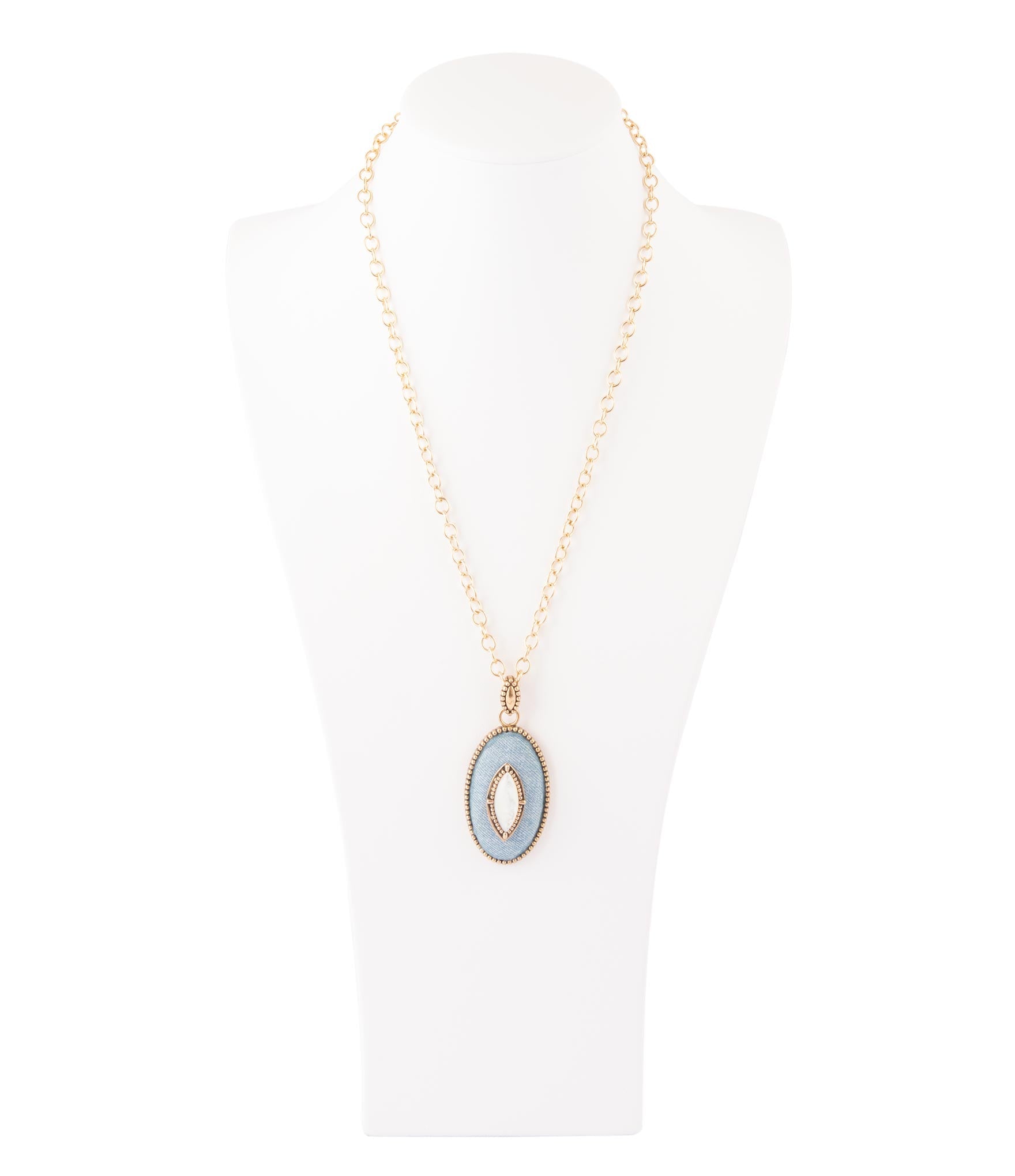 Denim Dreams White Mother of Pearl Golden Pendant Necklace - Barse Jewelry