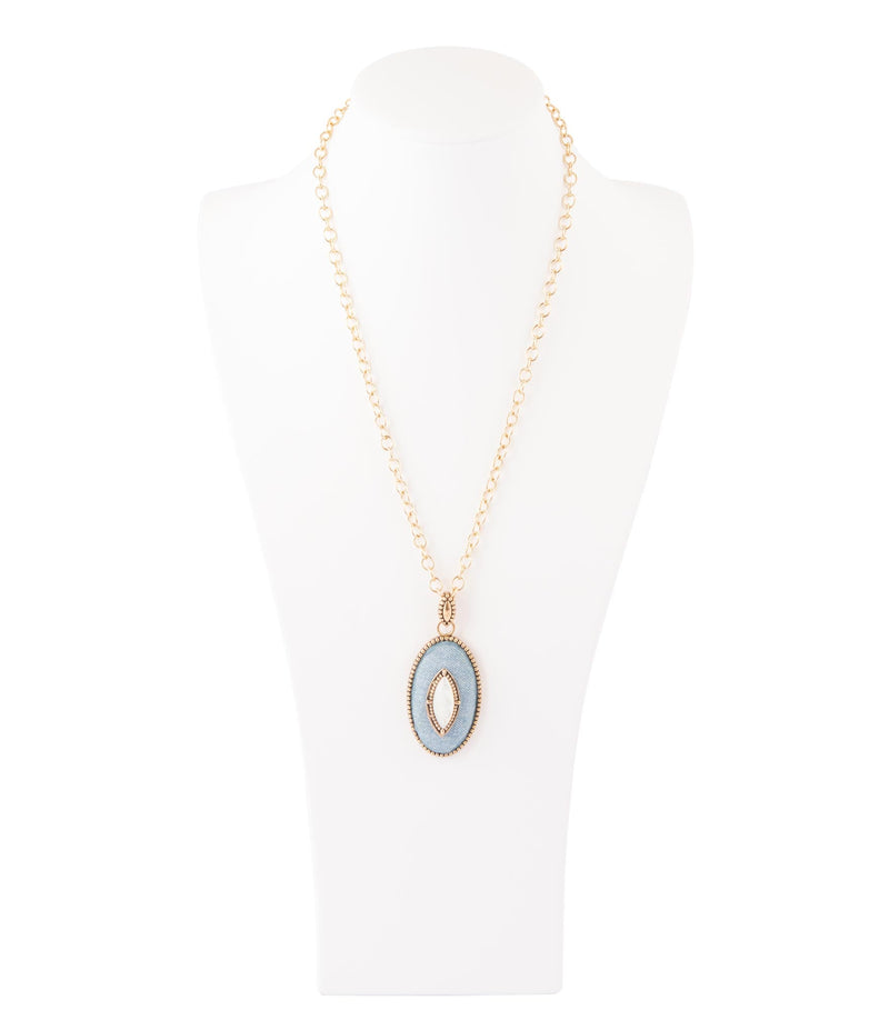 Denim Dreams White Mother of Pearl Golden Pendant Necklace - Barse Jewelry