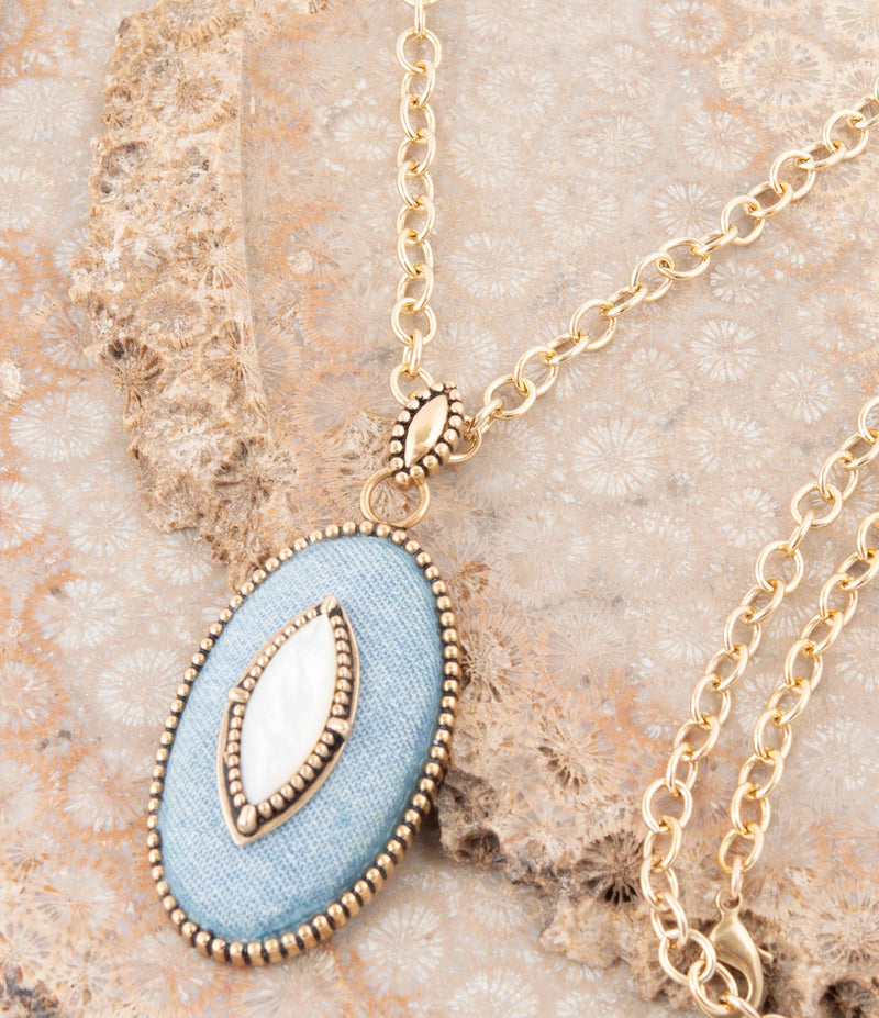 Denim Dreams White Mother of Pearl Golden Pendant Necklace - Barse Jewelry