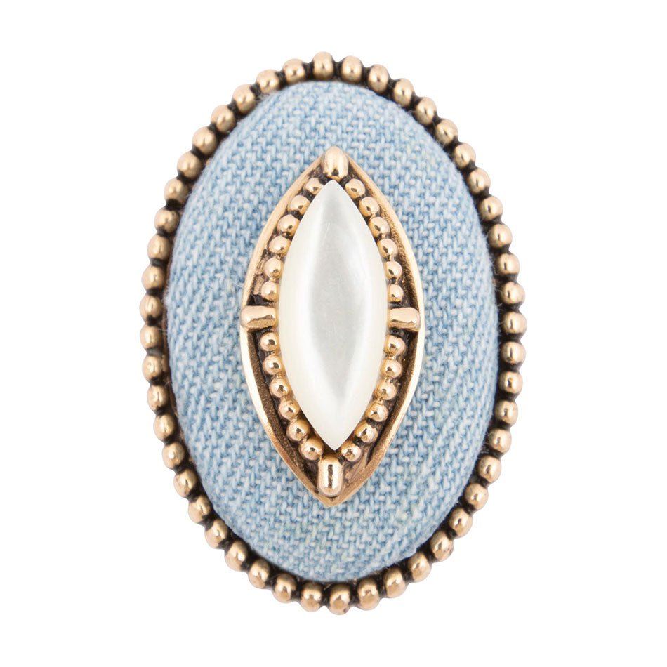 Denim Dreams White Mother of Pearl Golden Statement Ring - Barse Jewelry