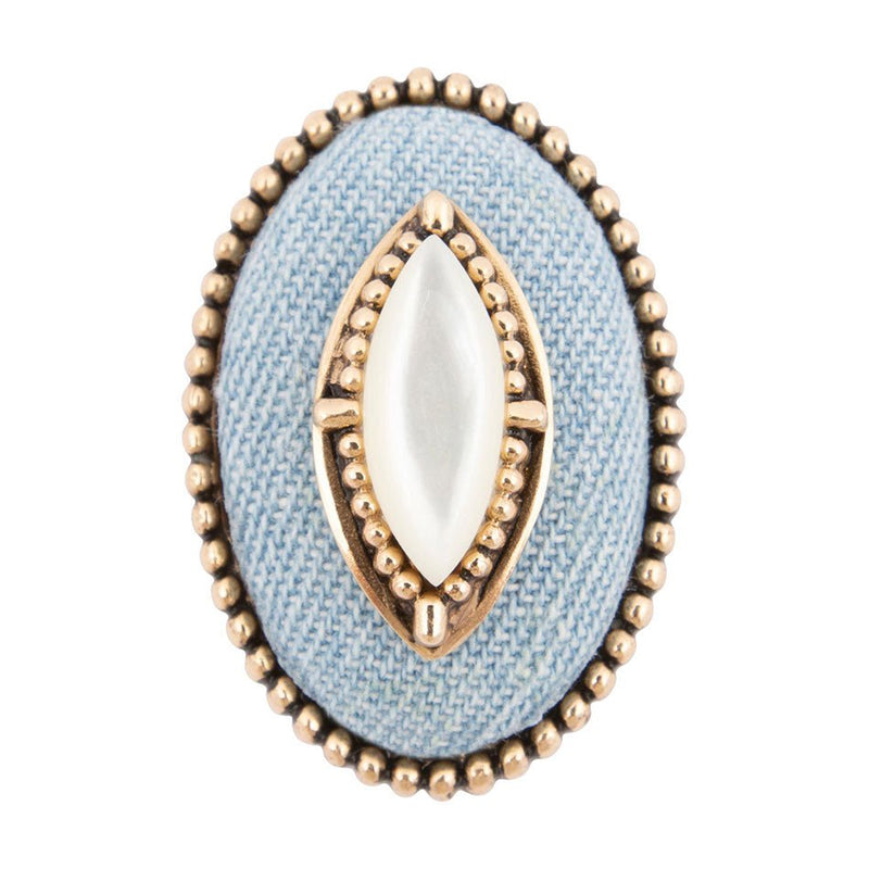 Denim Dreams White Mother of Pearl Golden Statement Ring - Barse Jewelry