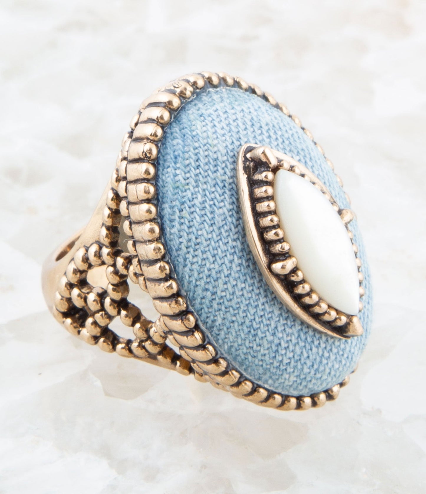 Denim Dreams White Mother of Pearl Golden Statement Ring - Barse Jewelry