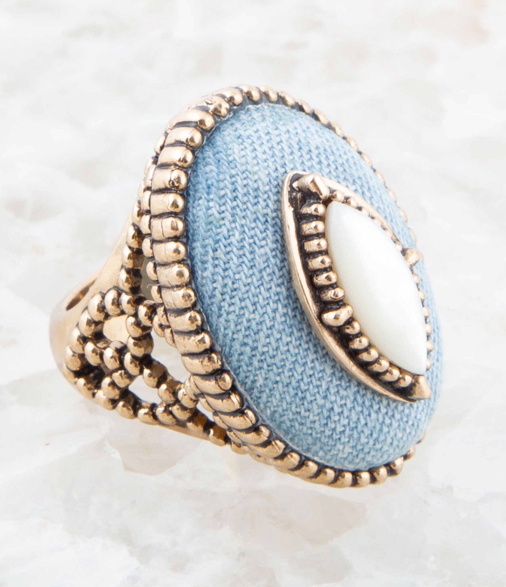 Denim Dreams White Mother of Pearl Golden Statement Ring - Barse Jewelry